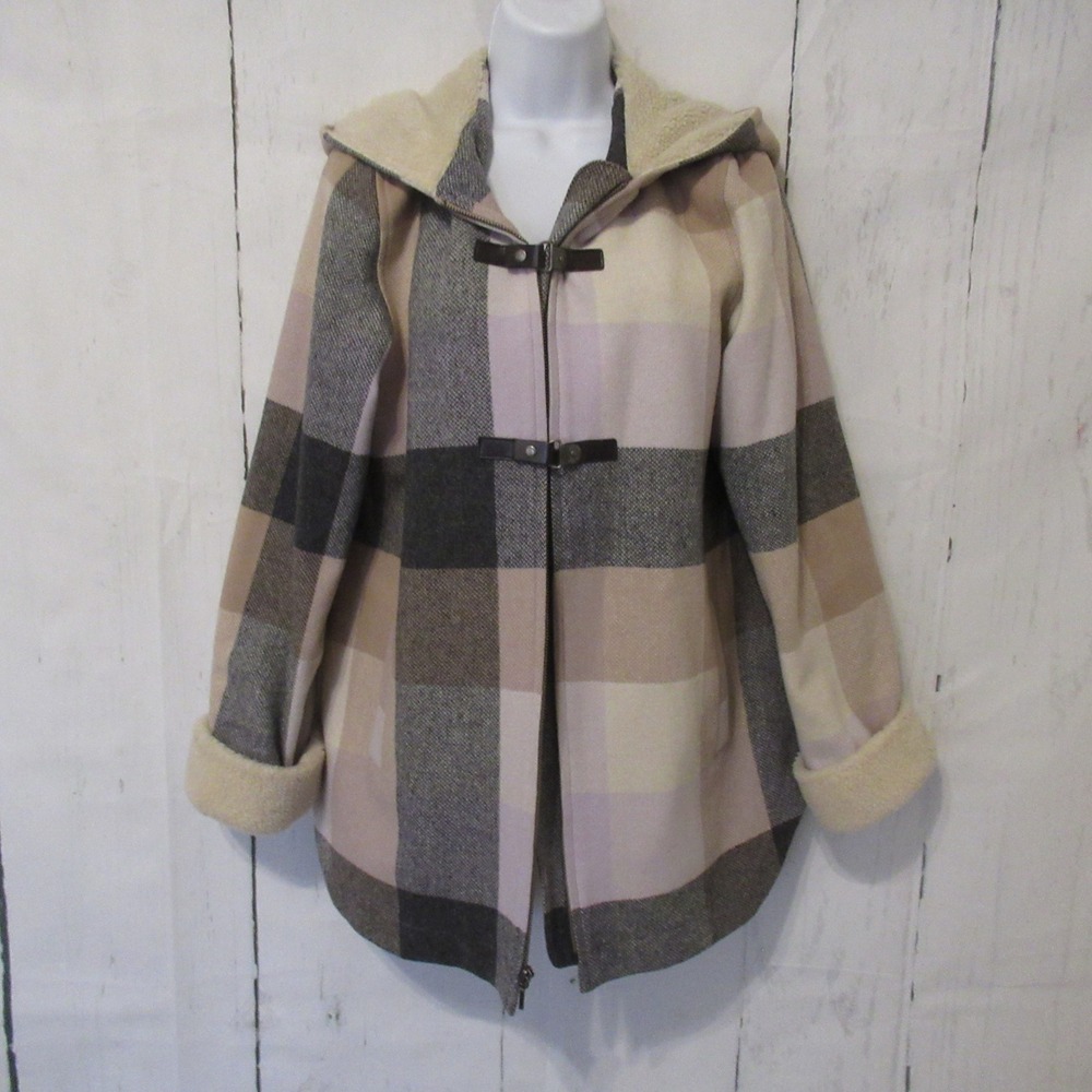Pendleton Jacket Womens L Plaid Wool Shearling Hooded Coat Granola Girl